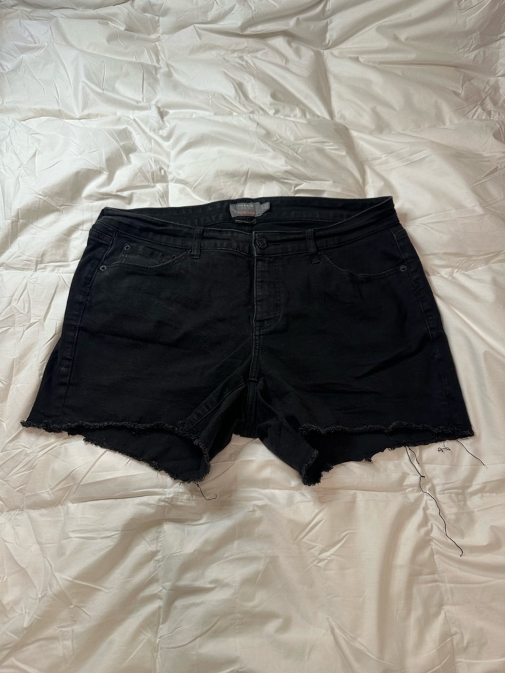 torrid Black Mid-Rise Denim Mid Shorts with Raw Hem
